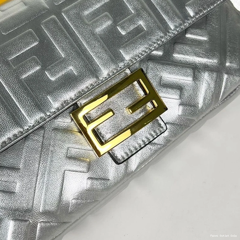 Cheap Fendi Medium Leather Silver Baguette FF Motif Bag In Nappa 0709
